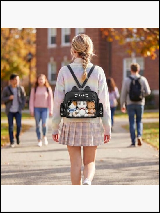 Girl\'s Cat Ita Bag Backpack with Clear Display Window for Pins Cosplay College main image 6